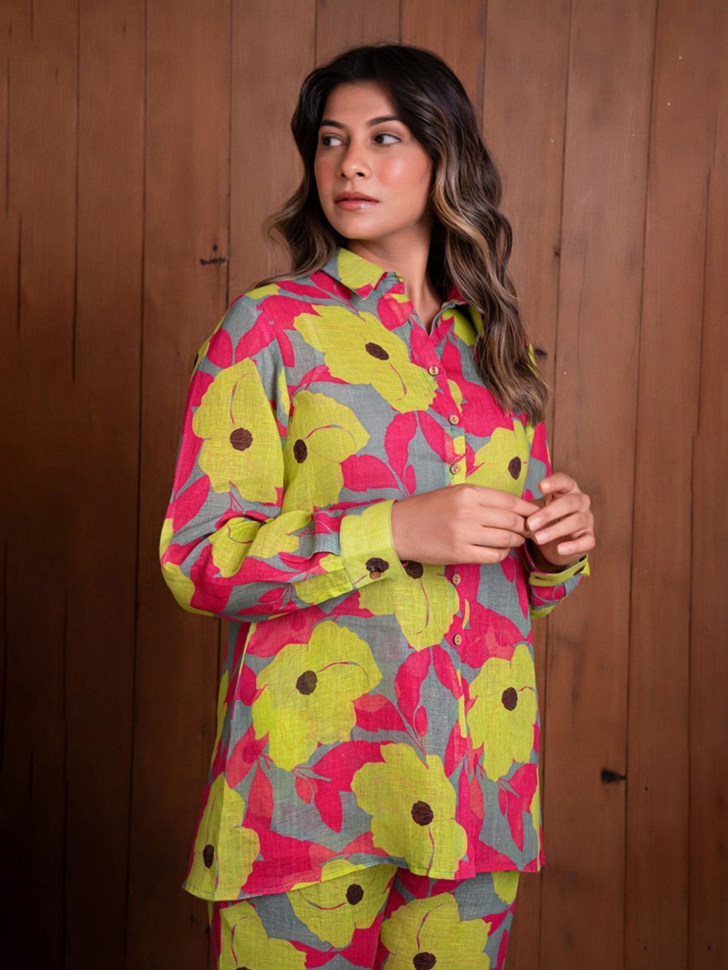 Eeshva India Yellow & Pink Garden Of Dreams Shirt with Pant