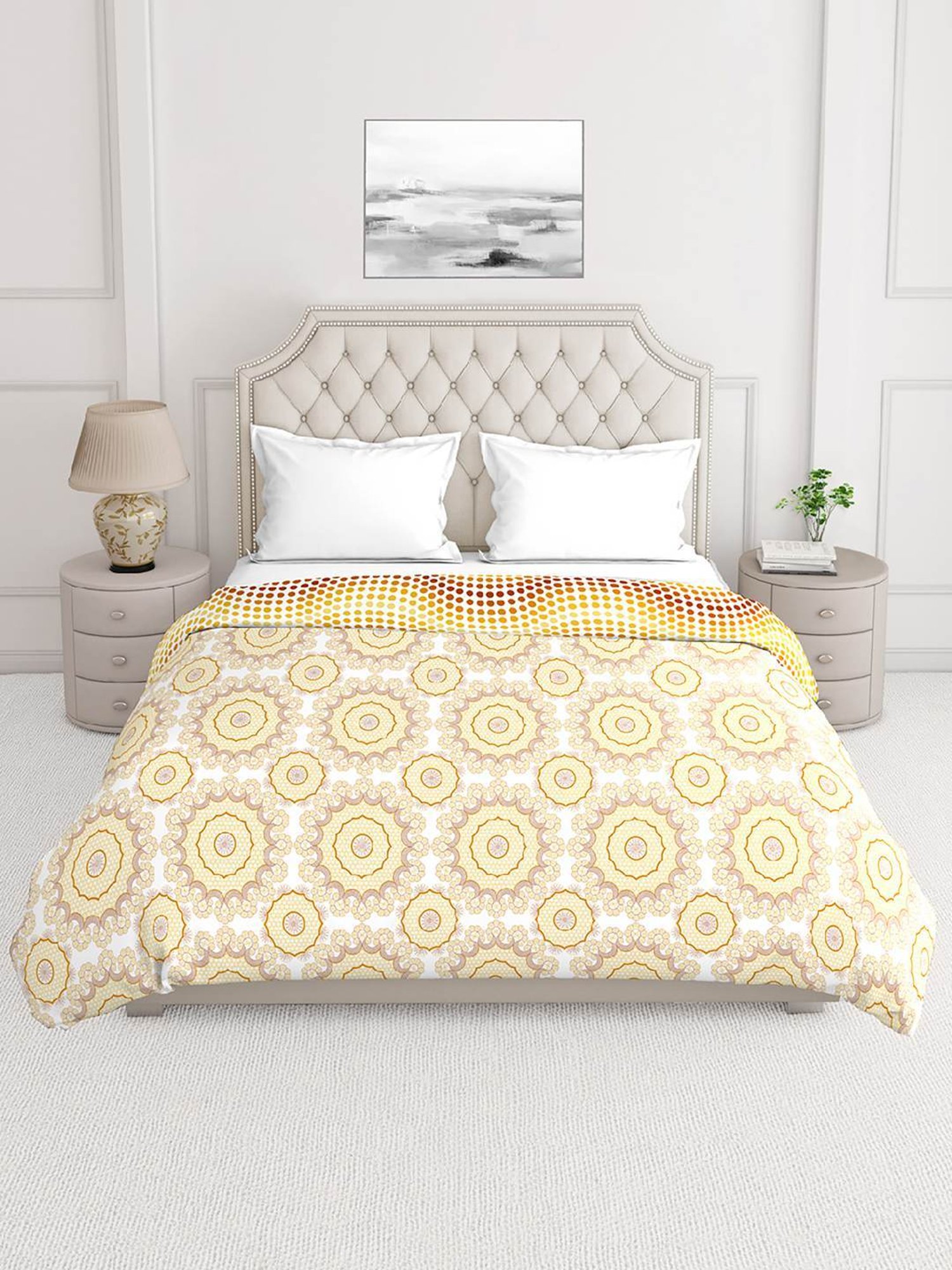 Layers Firenze Printed Yellow 120 GSM Cotton Double Comforter