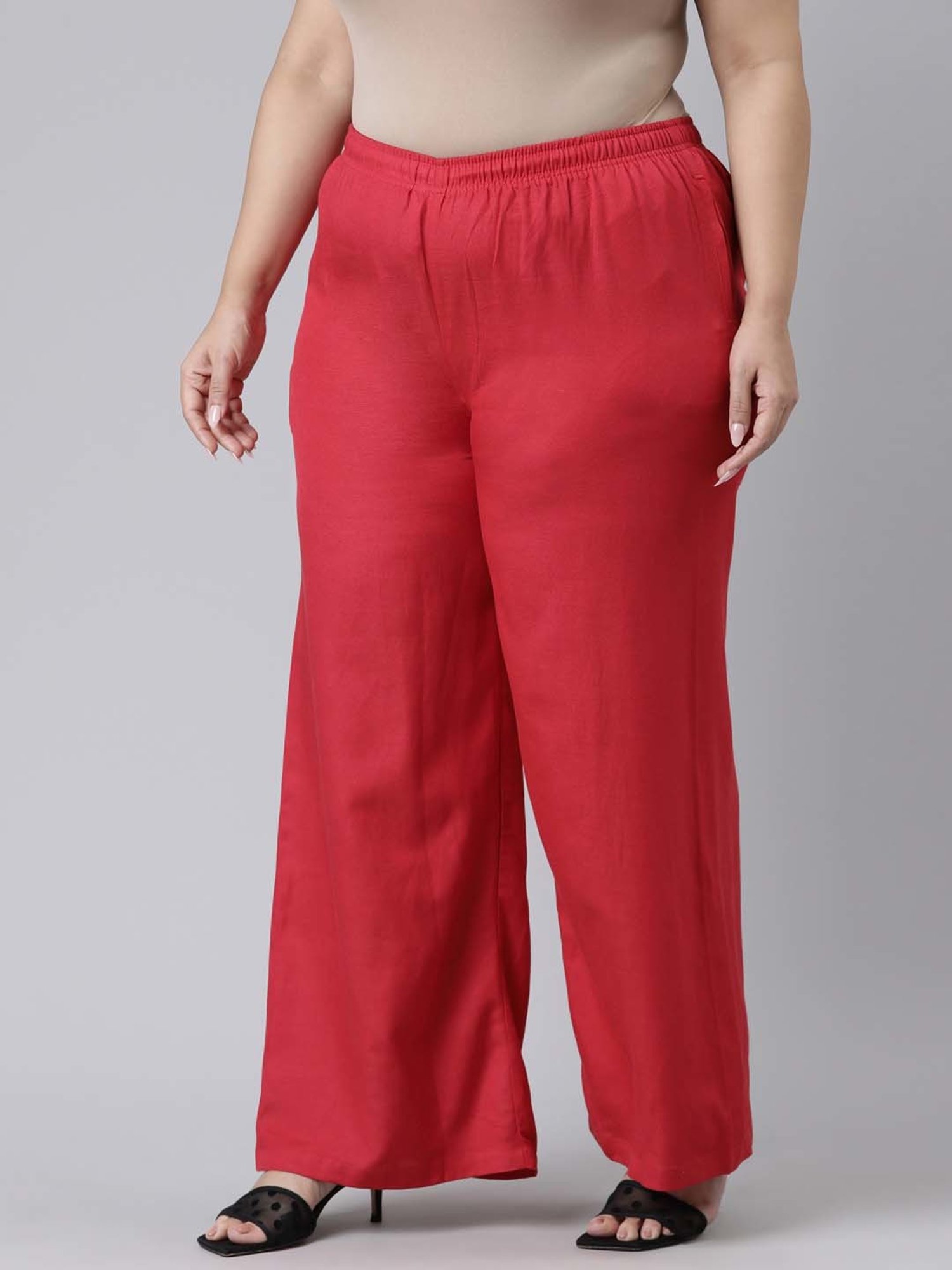 Go Colors! Red Linen Relaxed Fit Palazzos