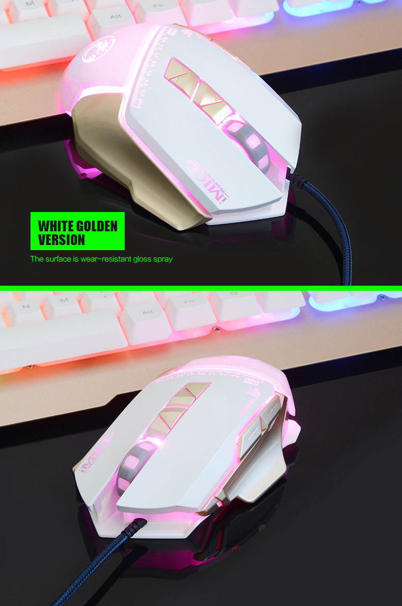 IMICE V9  Ergonomic Design, Cool Exterior 4-color Backlit 3200DPI Wired 7-Button Gaming Mouse Macro Custom - White