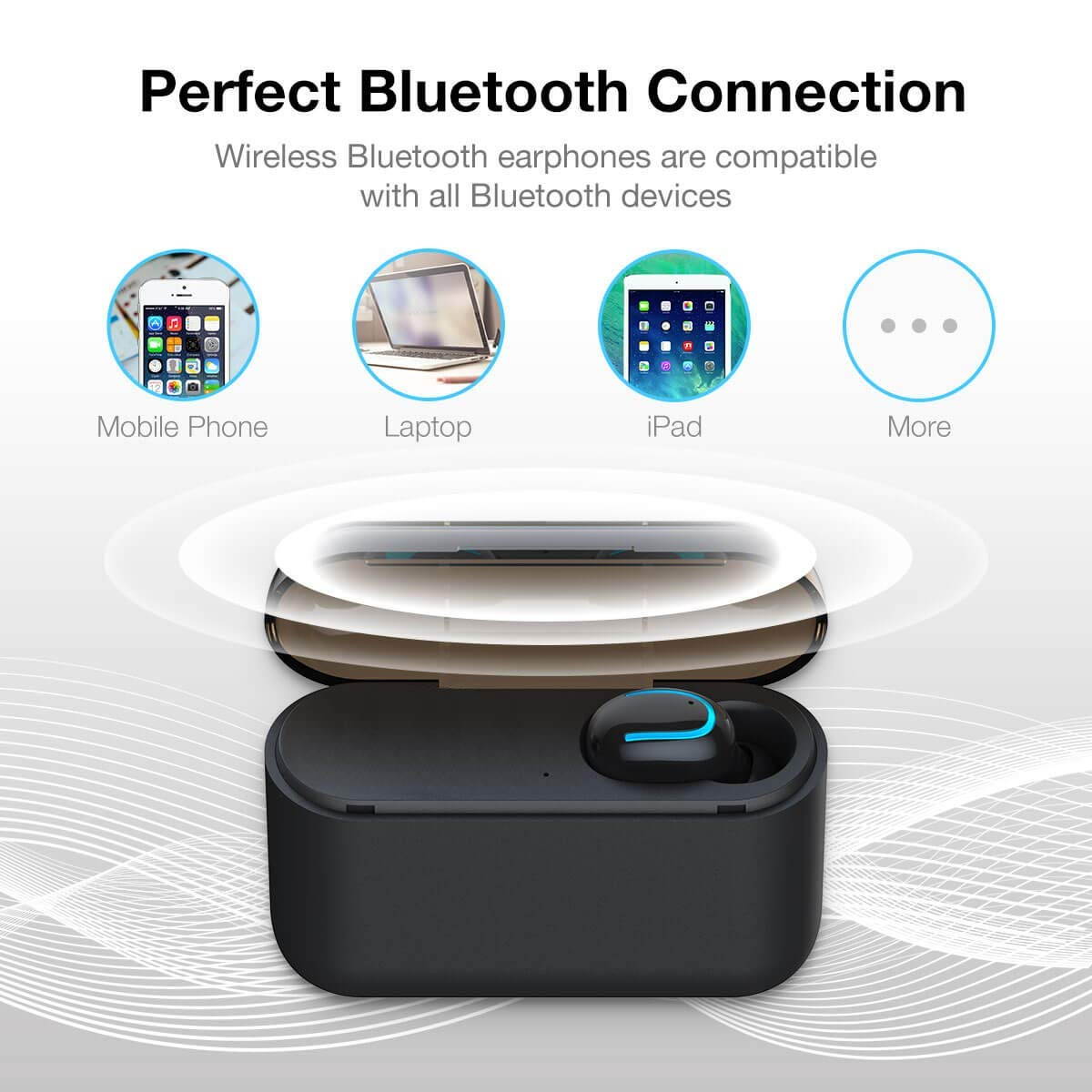 Bluetooth 5.0 Headphone, Wireless Earbud, True Wireless Earphone Deep Bass 3D Stereo Sound Headphone Noise Cancelling Headset with Portable Charging Case ,Mini & Comfortable Design (One Earbud)