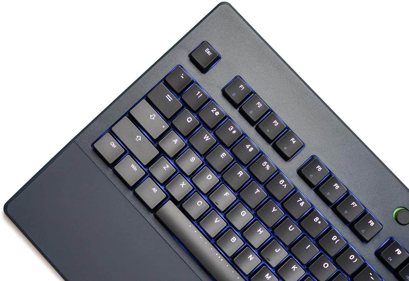 iKBC Table E401 White Backlit LED Mechanical Keyboard with Cherry MX Blue Switch for Windows/Mac, Tenkeyless Keyboards with Built-in Palmrest, Dark Gray Case, Black ABS 87 Keycaps, ASIN/US QWERTY