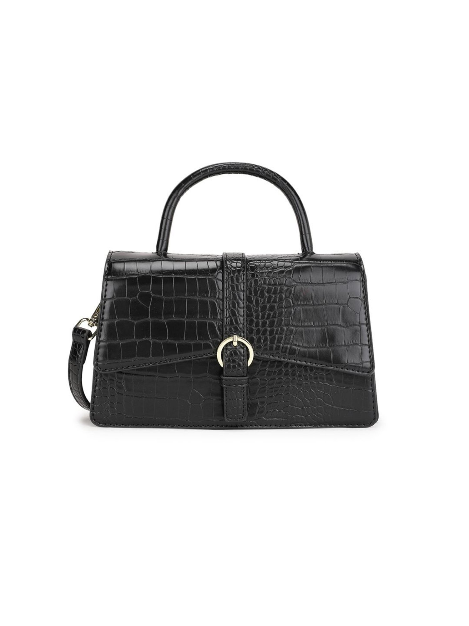 Tyra Isla Black Textured Faux Leather Satchel Handbag