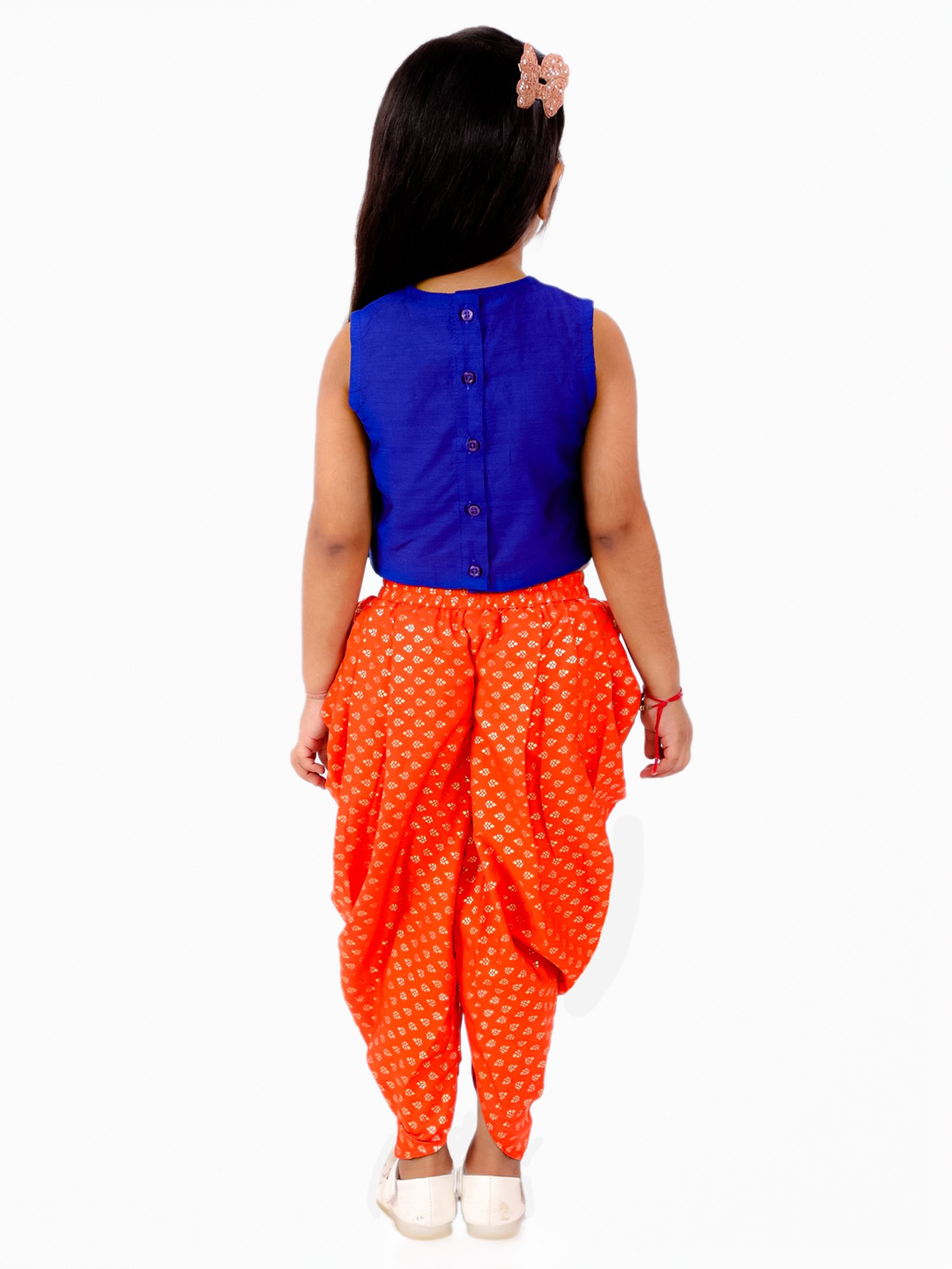 TWISHA Kids Royal Blue & Orange Embellished Top with Dhoti