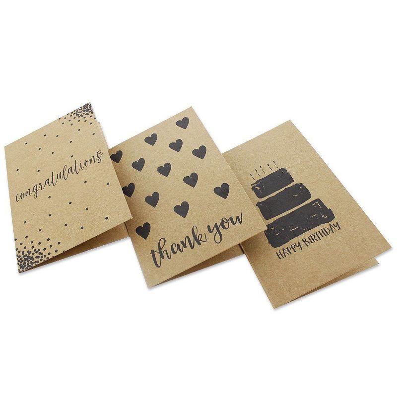 36-Pack All Occasion Cards Box Set, Kraft Paper, Includes Birthday, Congrats, Sympathy, Thank You, Blank Inside, Envelopes Included, 4 x 6 inches