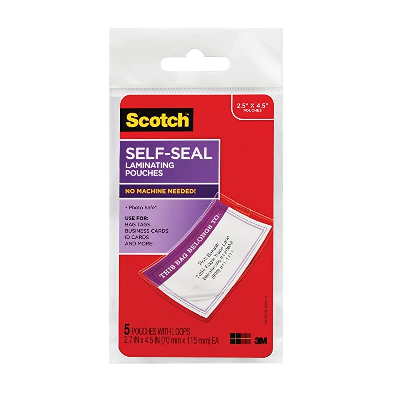 Self-Sealing Laminating Pouches, Bag Tags with Loops, 2.5 Inches x 4.5 Inches, 6 Packs of 5 Pouches, 30 Pouches total (LS853-5G)