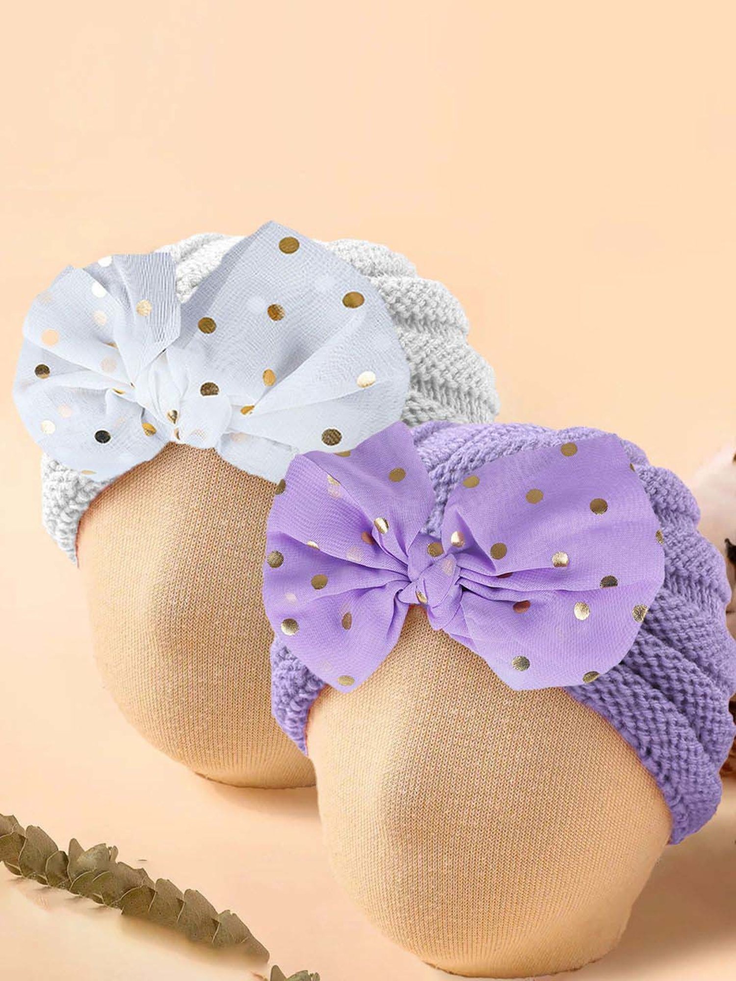 Baby Moo Kids Purple & Grey Applique Cap (Pack of 2)