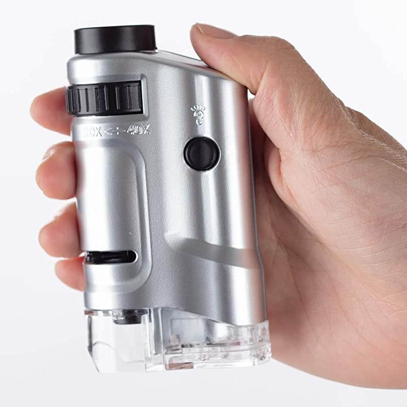 by AmScope 20X40X Kids LED Lighted Pocket Microscope Handheld Magnification Lens for Kids Science Discovery
