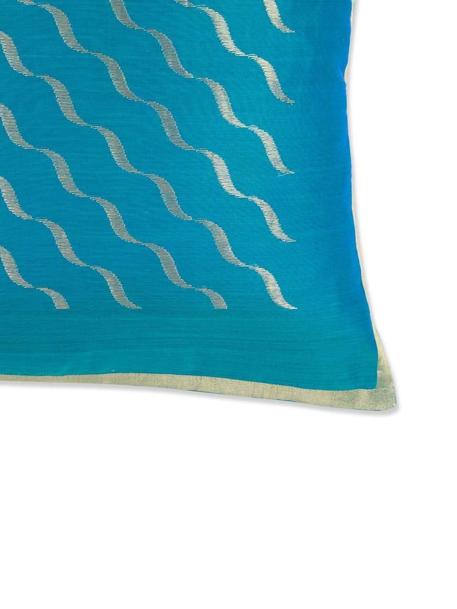 Fabindia Home Teal Cotton Silk Woven Nurvi Chanderi Cushion Cover