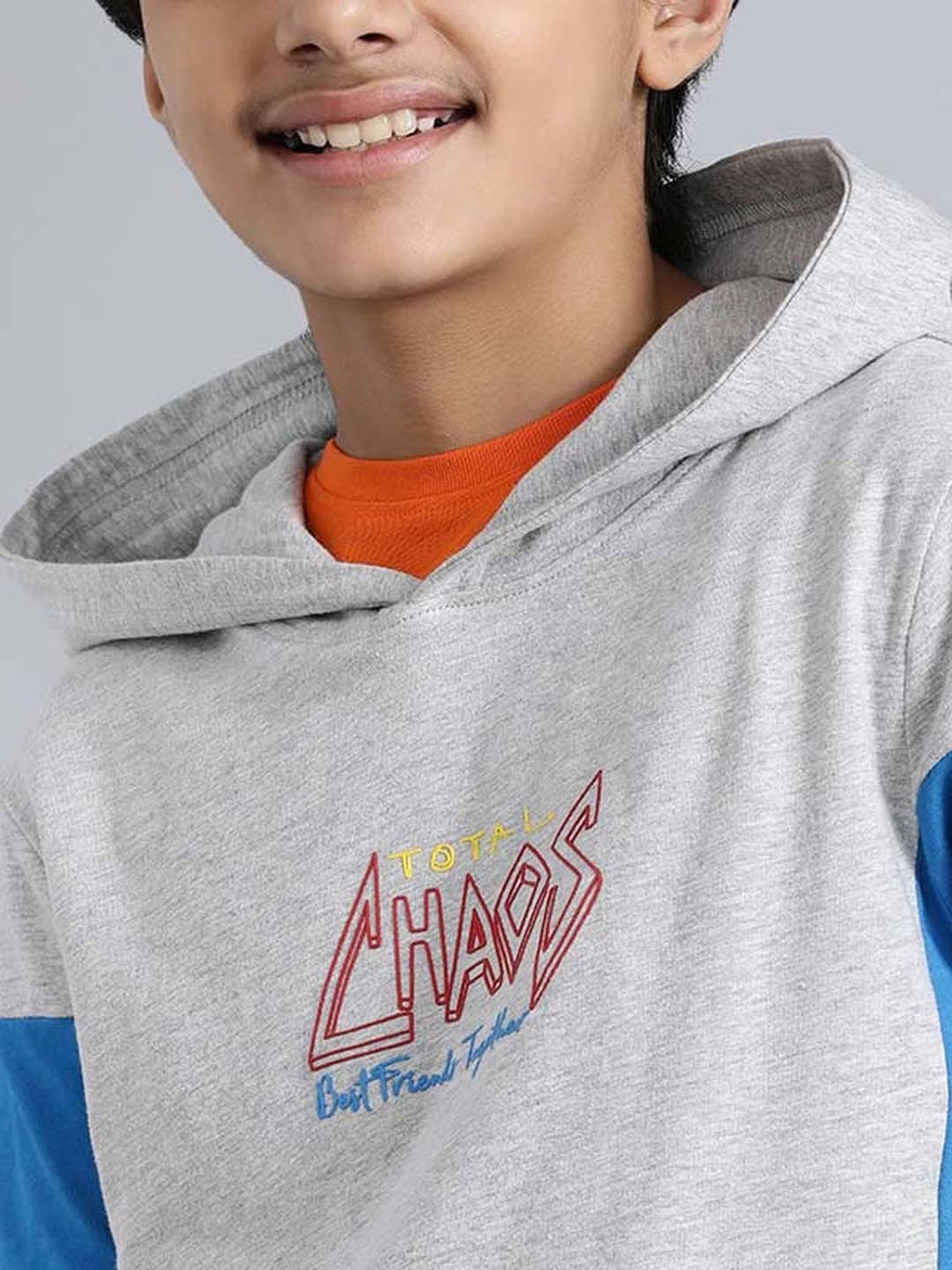 Indian Terrain Kids Grey & Blue Cotton Printed T-Shirt