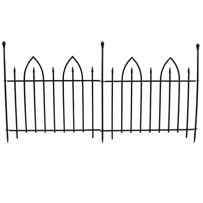 Sunnydaze Outdoor Lawn and Garden Metal Gothic Arch Style Decorative Border Fence Panel Set - 6' - Black - 2pk
