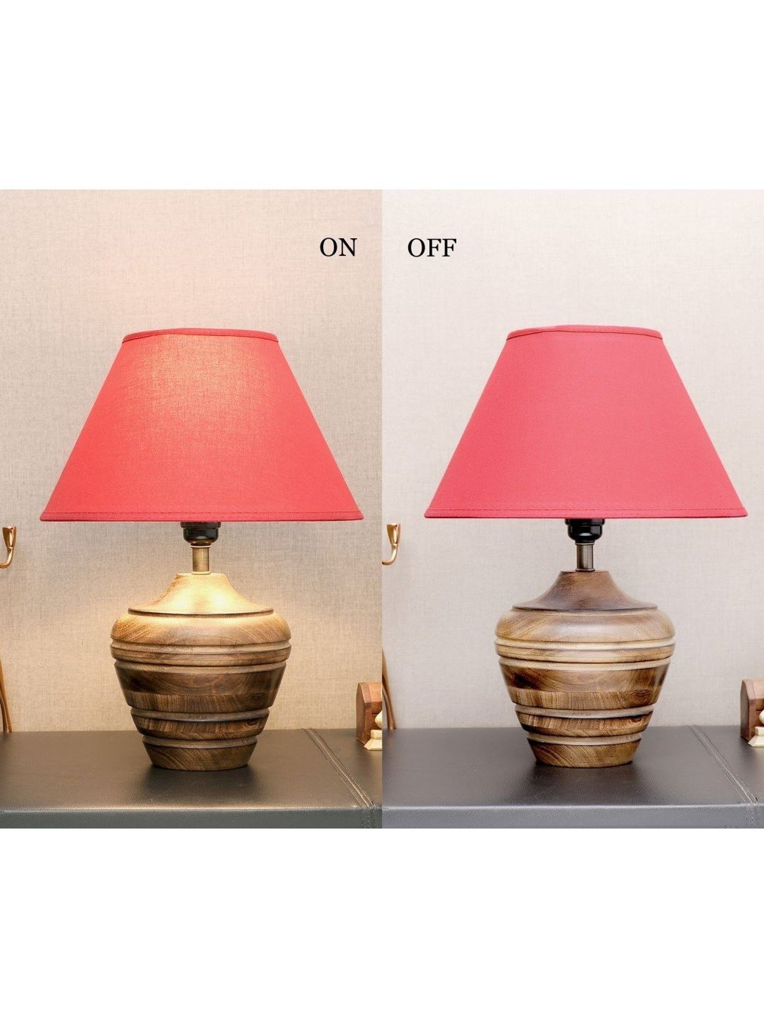 Kapoor Lamp Shades Brown & Pink Wood Knepp Mini Carved Table Lamp