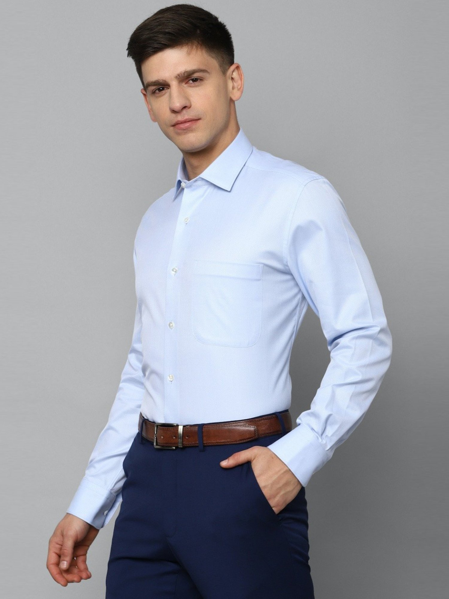 Luxure By Louis Philippe Blue Cotton Regular Fit Texture Shirt