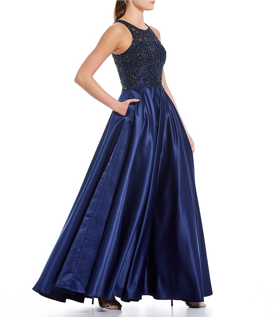 Coya Collection Sleeveless Beaded Embroidered Satin Ball Gown