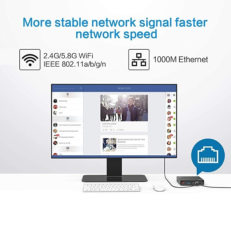 Mini PC  T4,Windows 10 Intel Atom X5-Z8500 Quad Core Ultra-Quiet Mini Computer,4GB DDR/64GB eMMC,HDMI&DP Port,4K@30Hz HD,2.4G+5G WiFi,Support Auto Power On, PXE Boot, WOL