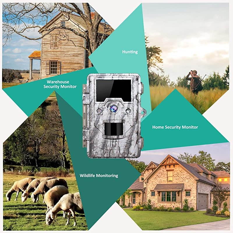 Trail Game Camera 16MP 1080p 30fps FHD Waterproof IP67 Wildlife Scouting Hunting Cam with 940nm 48Pcs No Glow IR LEDs Motion Activated Night Vision 24quot LCD