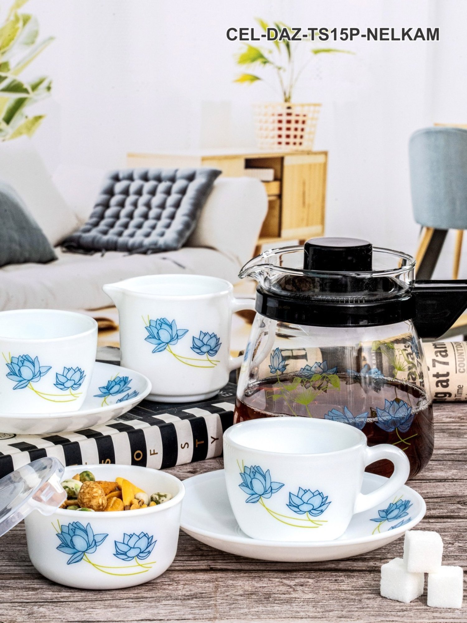 Cello Multicolor Opalware 15pcs Tea Set