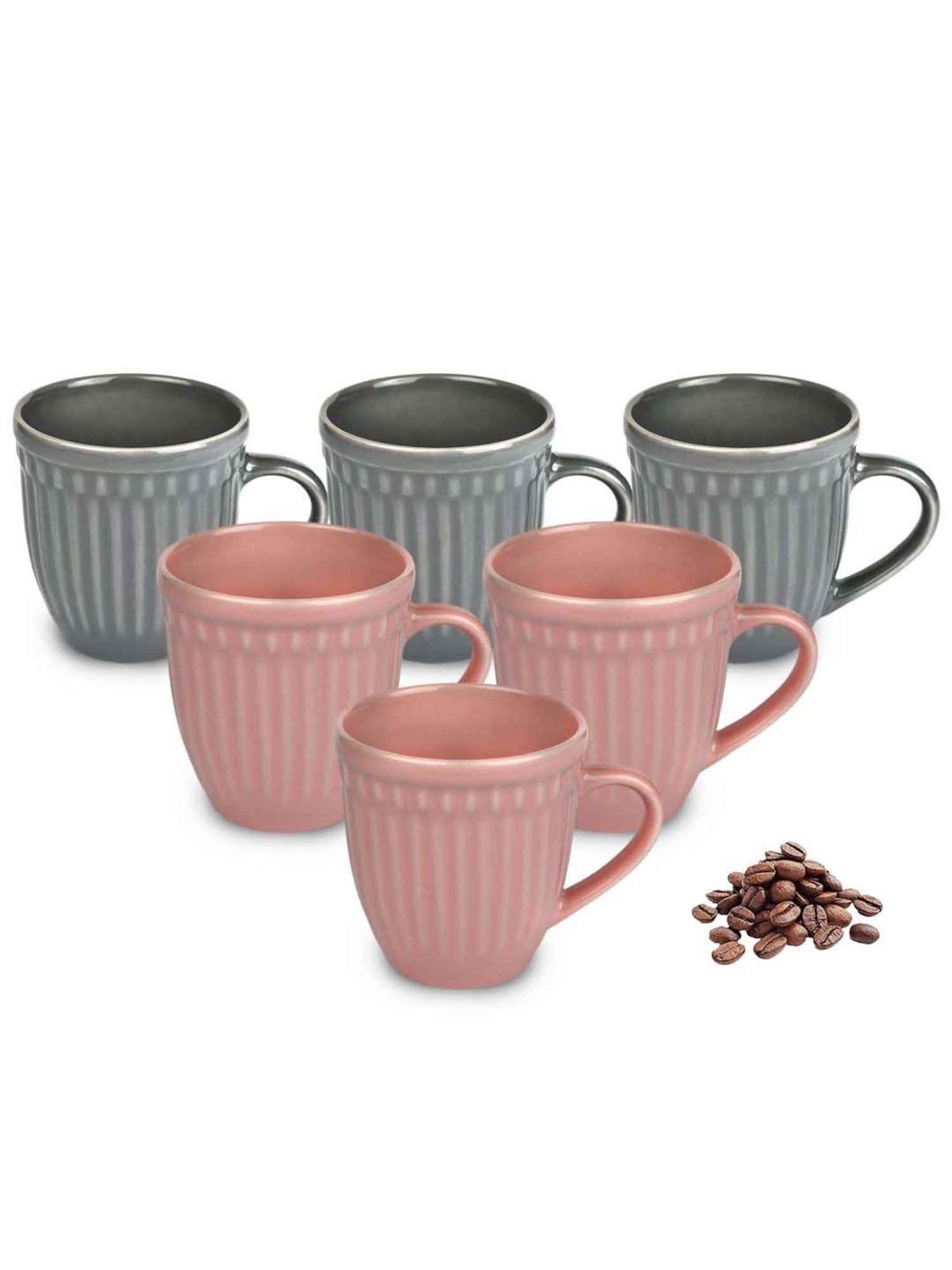 Urban Chef Pink & Grey Ceramic Handcrafted Microwave Safe Tea Cup - Set of 6