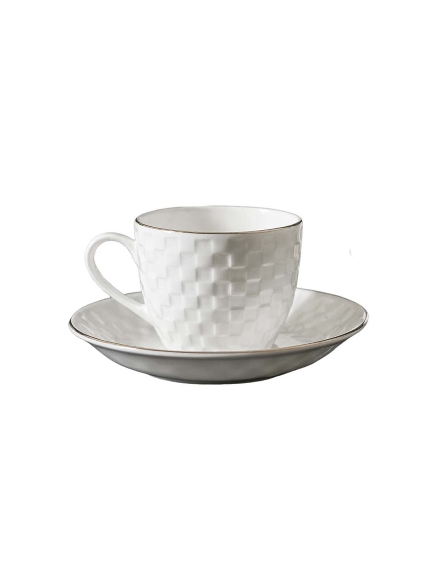 Femora White Ceramic 6-Piece Cup & 6-Piece Saucer Set