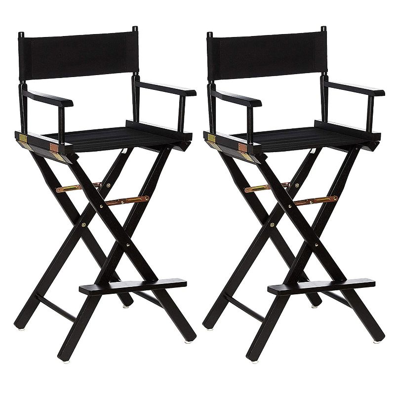 Casual Home Portable Bar Height Directors Chair with Wood Frame, Canvas Seat and Back, and Removable Footrest, Black (2 Pack)
