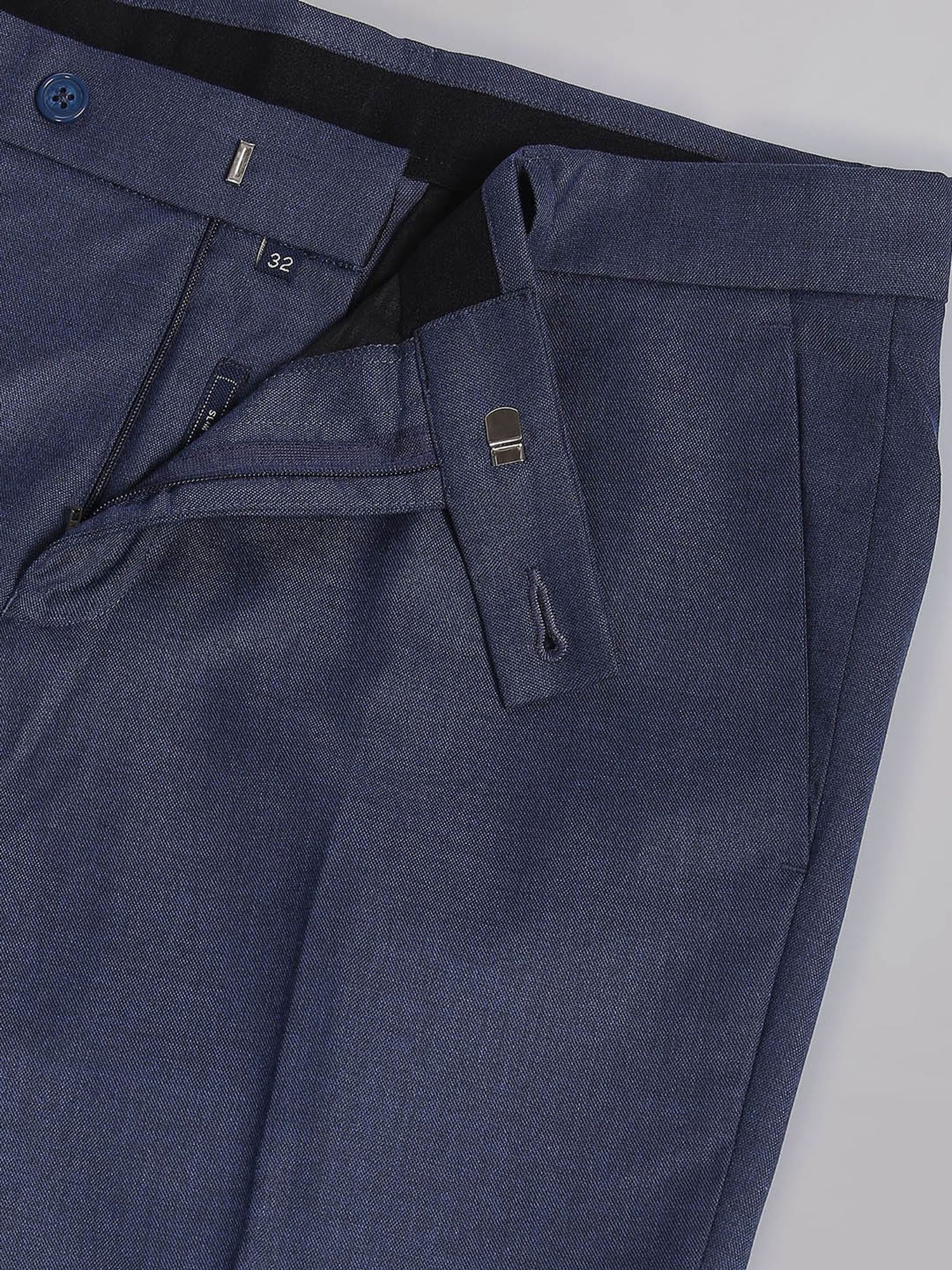 AD by Arvind Blue Slim Fit Flat Front Trousers