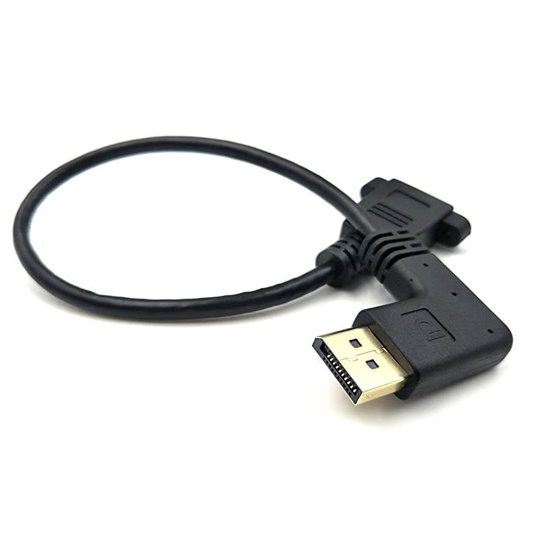 DP to DP Cable 12inch 30cm Left Angle 90 Degree Displayport DP Male to DisplayPort DP Female with Screw Hole Panel Mount for Audio and Video Extension Cable
