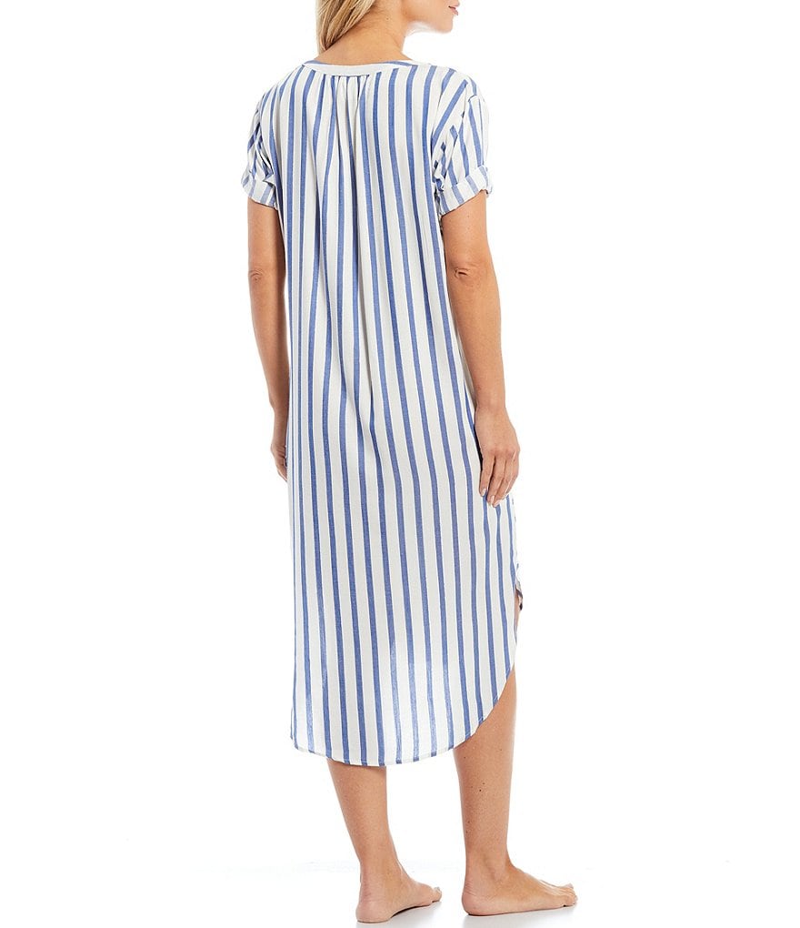 Nottibianche Yarn Dye Lurex Short Sleeve Striped Woven Caftan