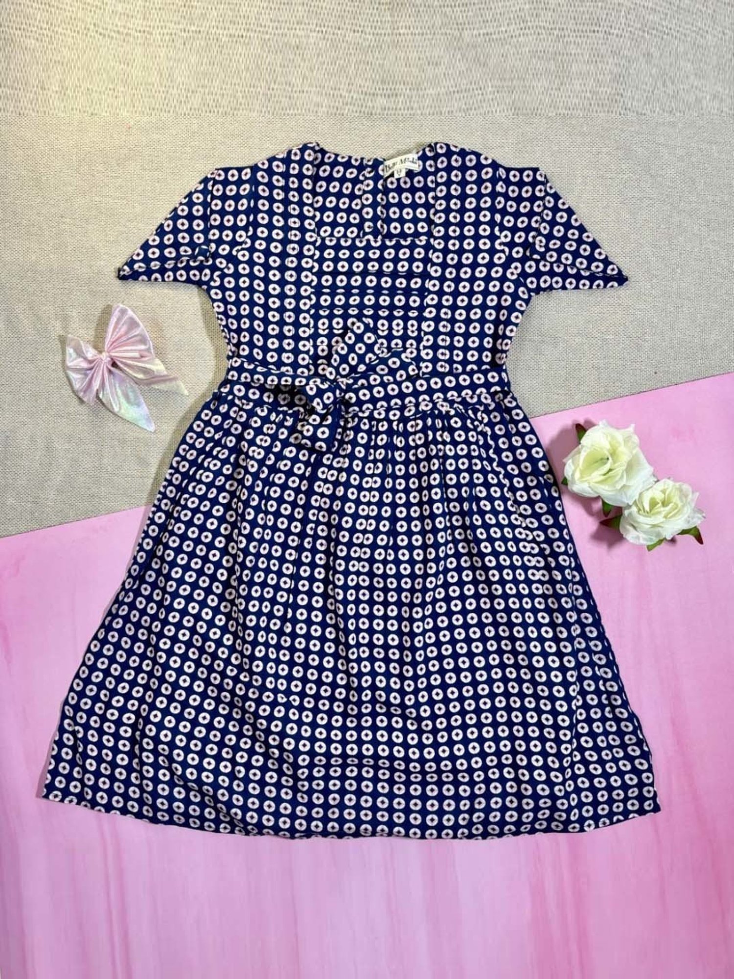 Bella Moda Kids Navy Cotton Printed Dress