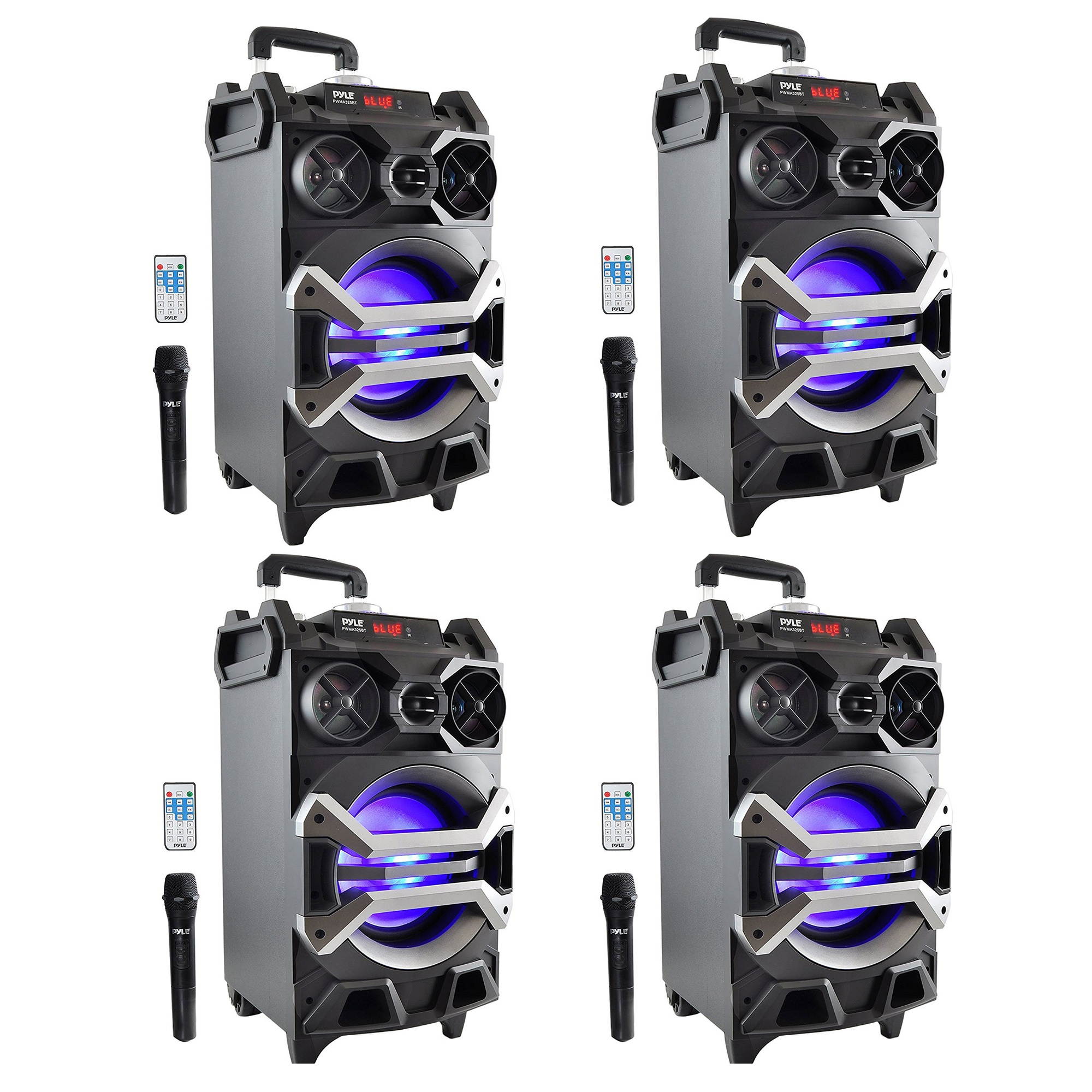 Pyle PA Loudspeaker Portable Bluetooth Karaoke System w/ Wireless Mic (4 Pack)