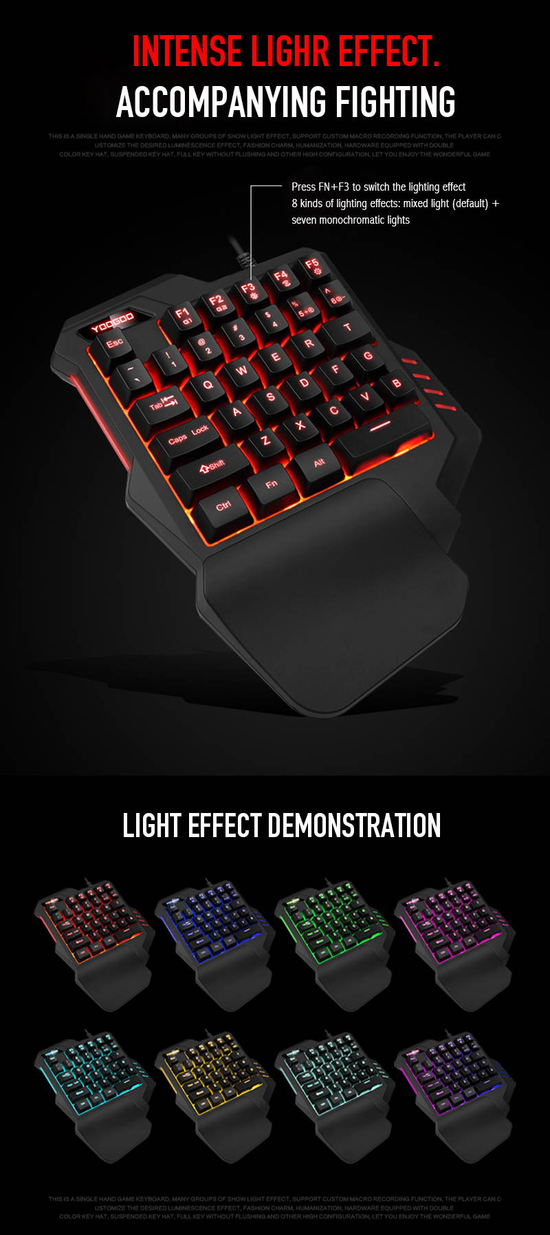 HISPETECH LED Backlit Single Hand Keyboard Gaming Mechanical Feeling USB Professional Desktop Wired Keyboard Ergonomic Wrist Support For Games Computer PC