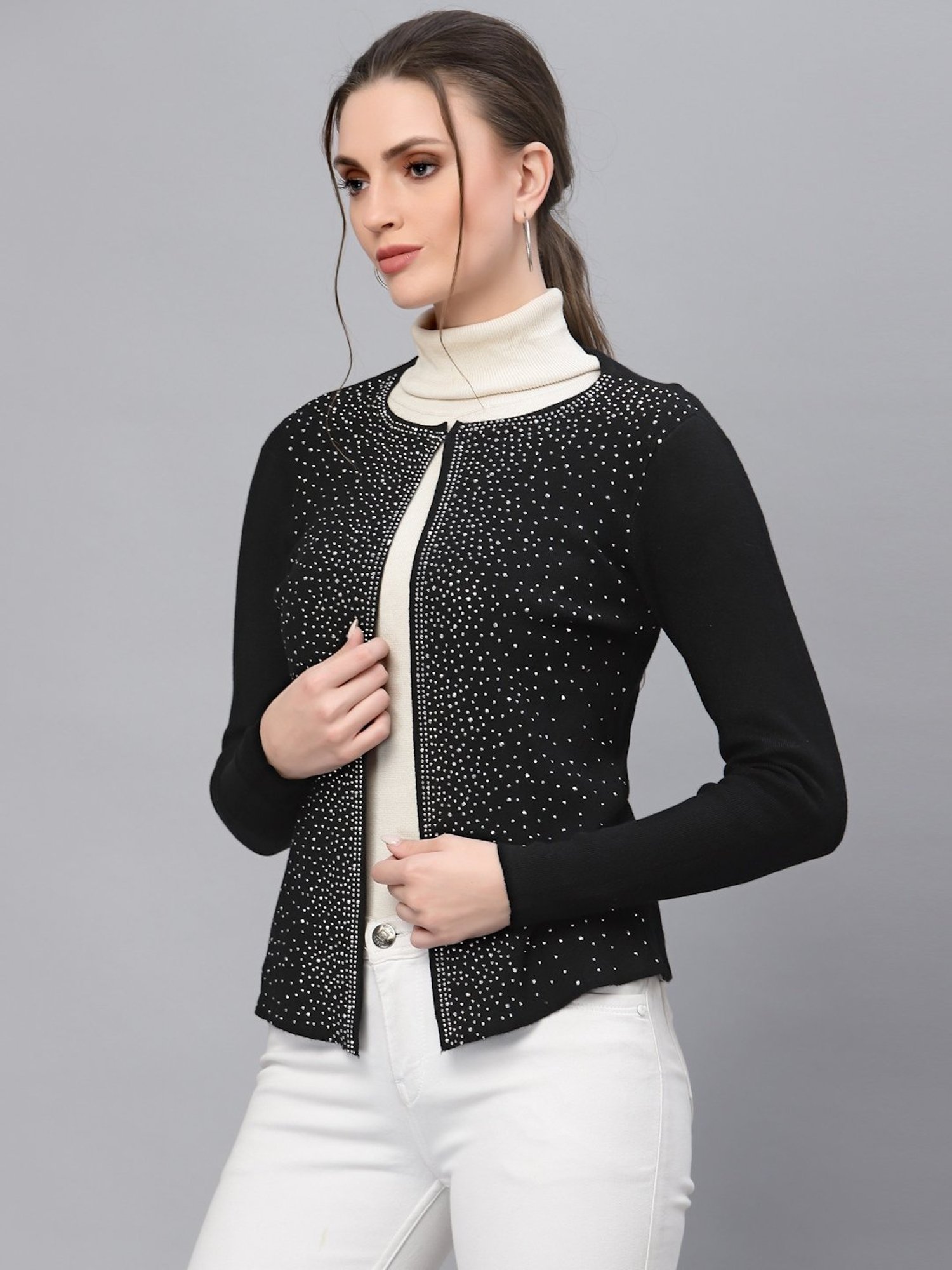 Mafadeny Black Embellished Shrug