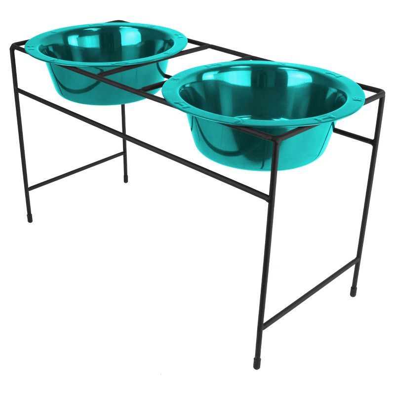 Platinum Pets Modern Double Cat/Dog Bowl - Caribbean Teal - .75 Cup