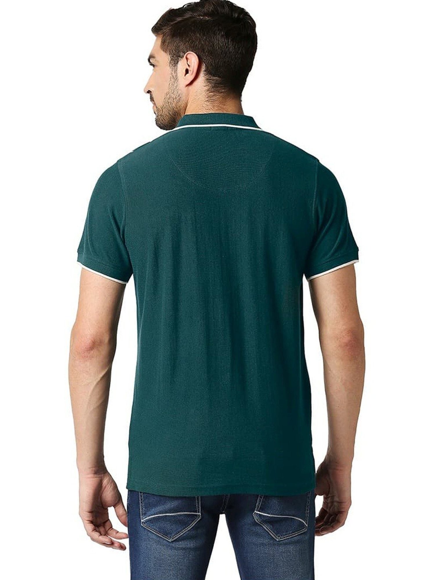 Basics June Bug Cotton Muscle Fit Striped Polo T-Shirt