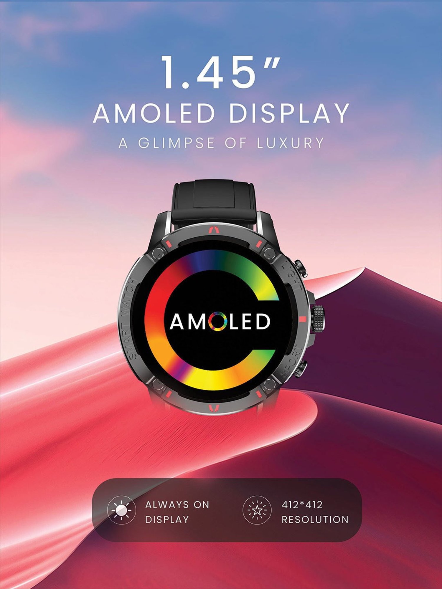 Hammer Luxor 1.45 inch AMOLED Display Round Dial Rugged Smartwatch with Bluetooth Calling (Gold)