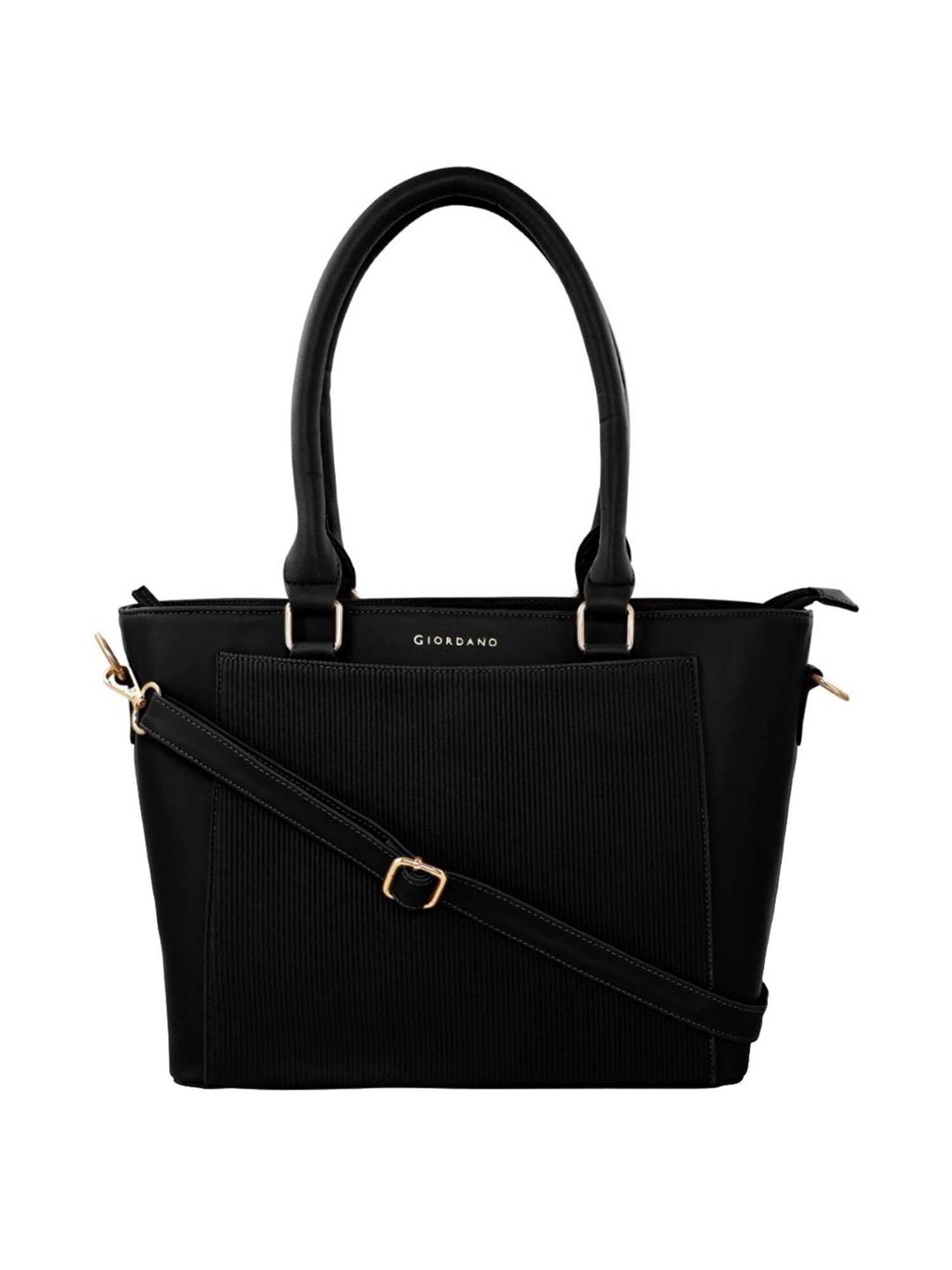 Giordano Black Textured Medium Tote Handbag