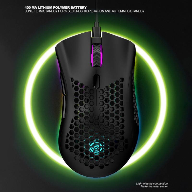 2.4GHz Wireless Mouse USB Rechargeable 1600DPI Adjustable Hollow Out Honeycomb RGB Optical Mouse Gamer Mice