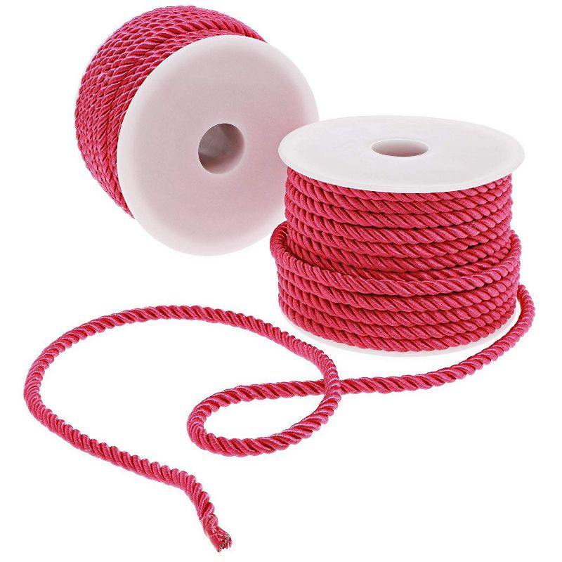 2x Twisted Nylon Rope Rayon Cord Trim Rope DIY Crafts, 0.2 inch x 18 Yards, Pink