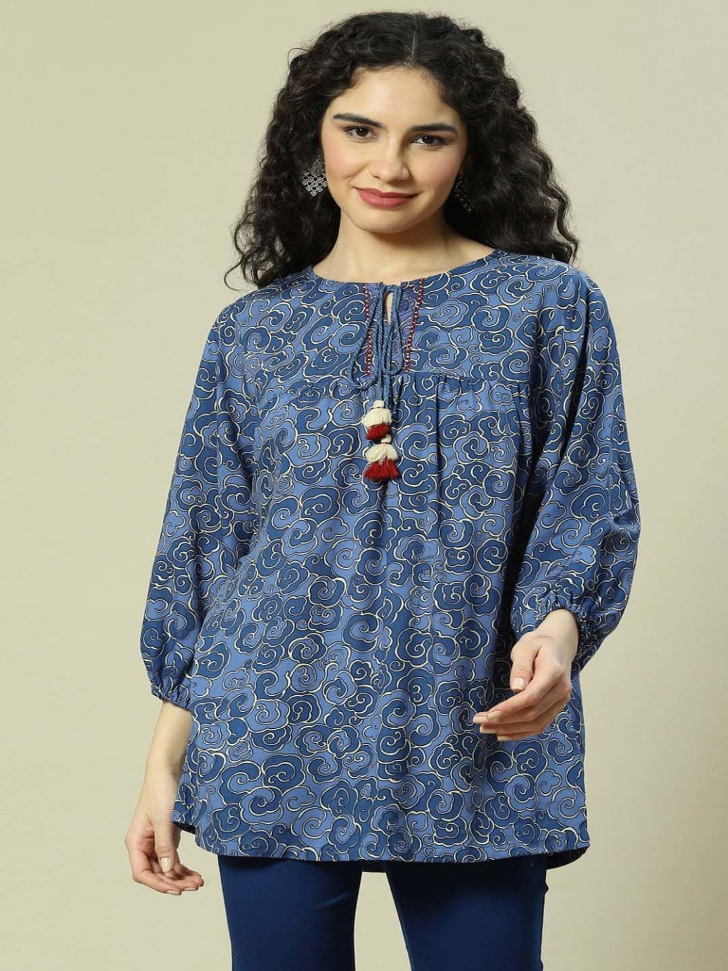 Rangriti Blue Printed Top