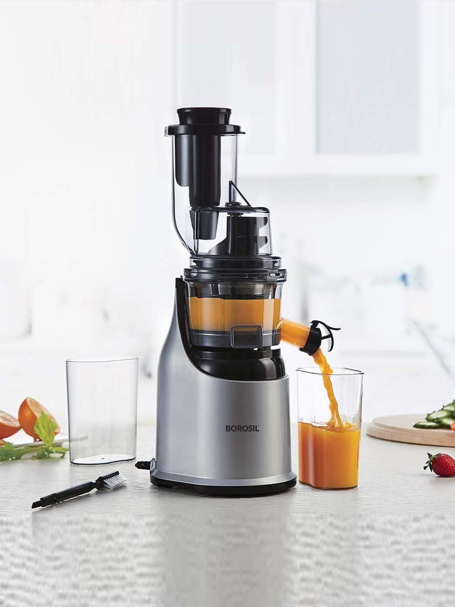 Borosil Health Pro Silver Plastic 200W Cold Press Slow Juicer