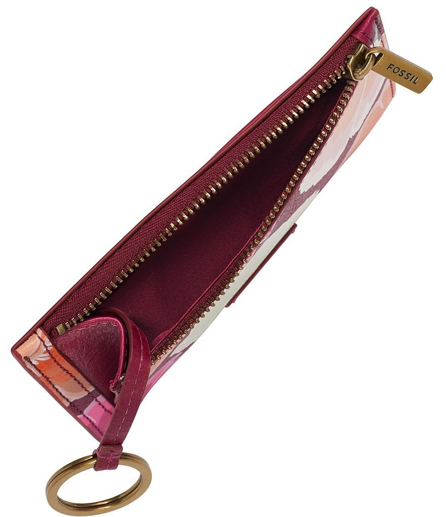 Fossil Logan Floral Print Zip Leather Card Case