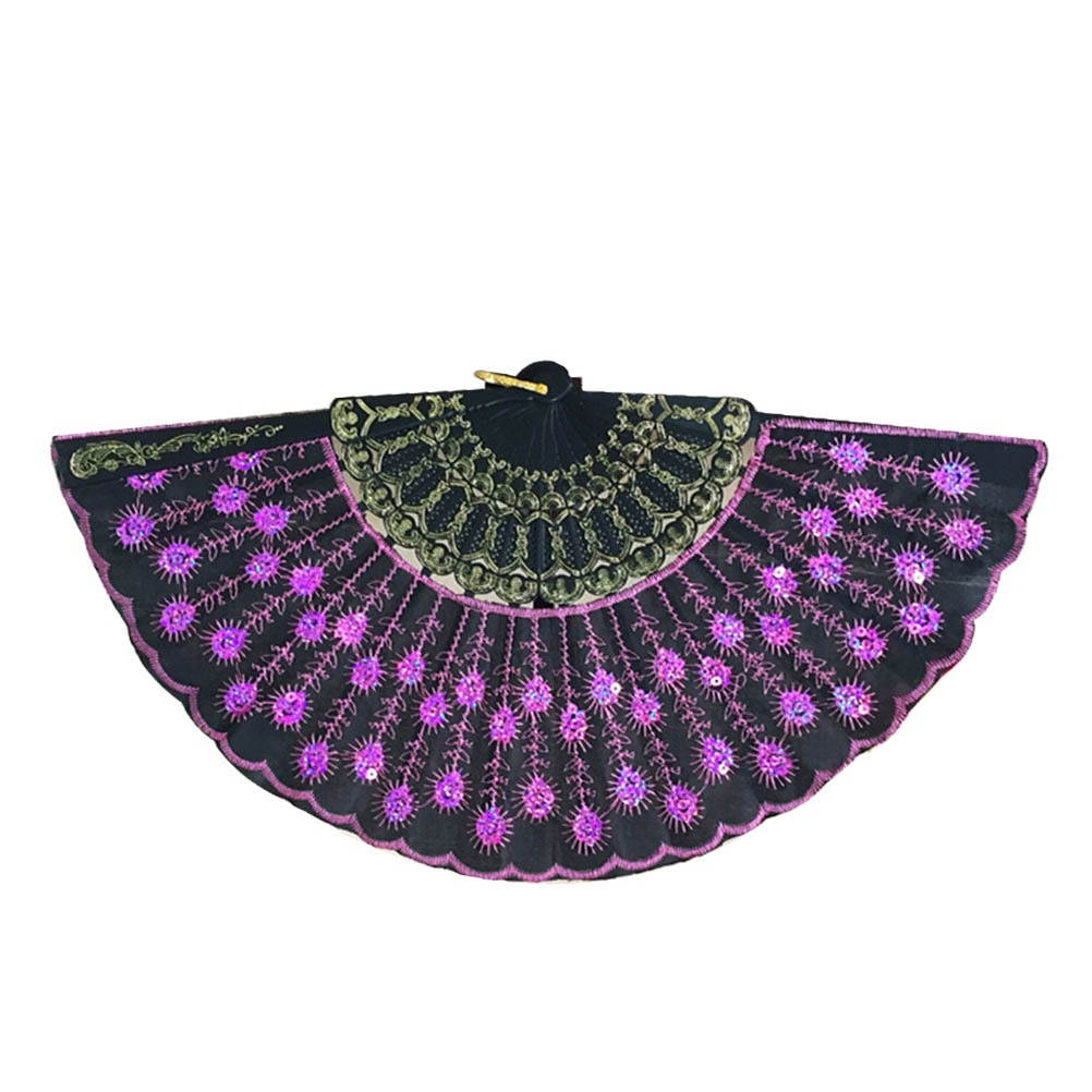 Fashionable Sequins Peacock Fan Handmade Dance Hand Fans for Performance Stage Show (Sky Blue)