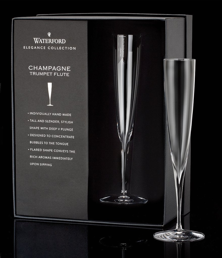 Waterford Elegance Crystal Champagne Trumpet Flute Pair