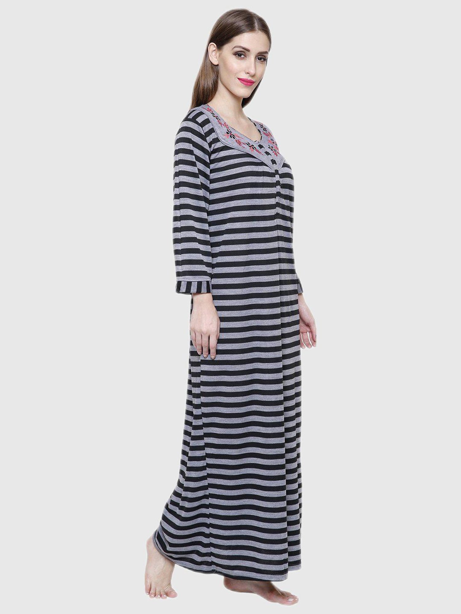 Secret Wish Grey Stripes Night Dress