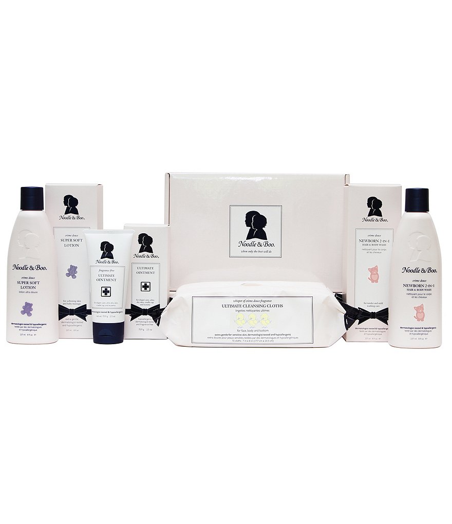 Noodle & Boo Baby Lotion, Hair & Body Wash, Ointment, & Cleansing Wipes Baby Shower Bathtime Gift Set