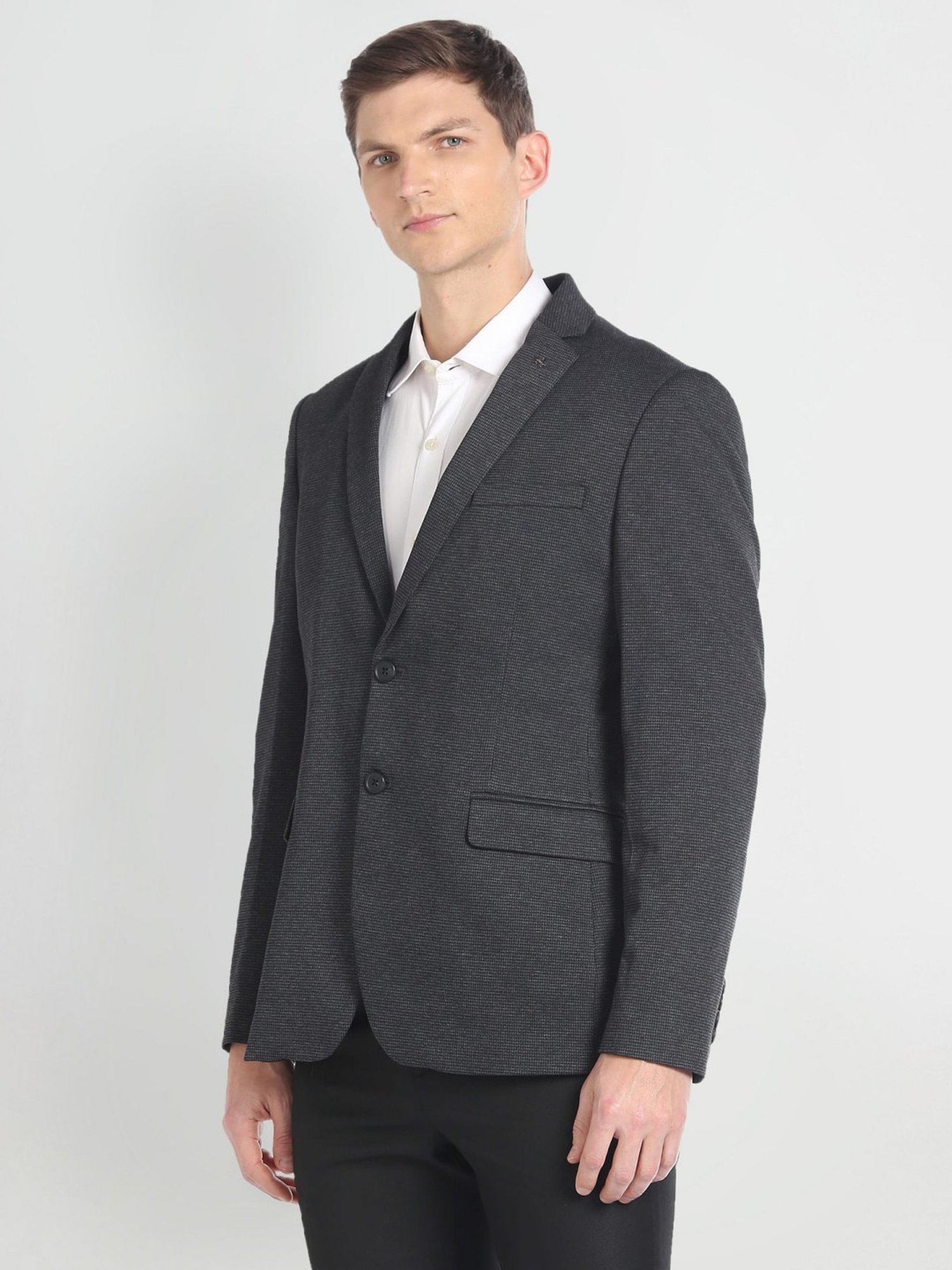 Arrow Charcoal Regular Fit Self Pattern Blazer
