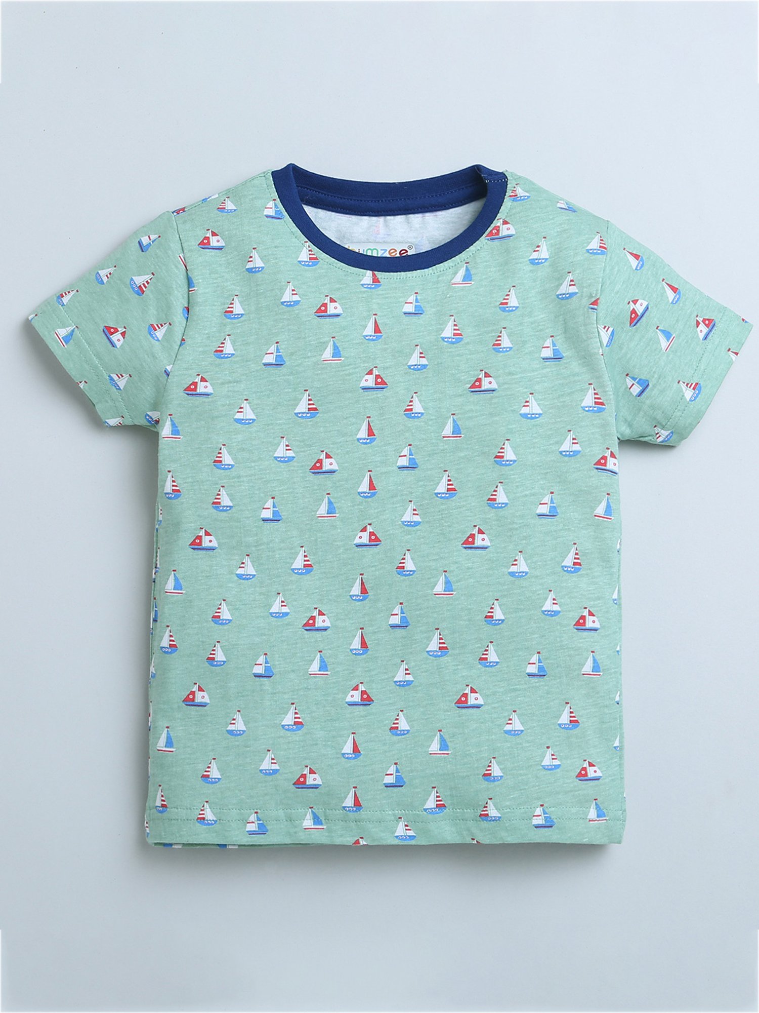 Bumzee Kids Green & Navy Printed T-Shirt (Pack Of 2)