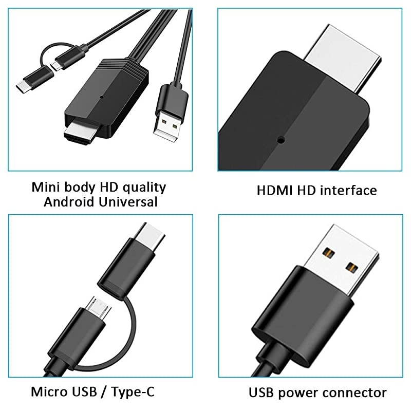 2in1 USB Type CMicro USB to HDMI Cable  66ft MHL to HDMI Adapter 1080P HD HDTV Mirroring Charging Cable for All Android Smartphones to TVProjectorMonitor