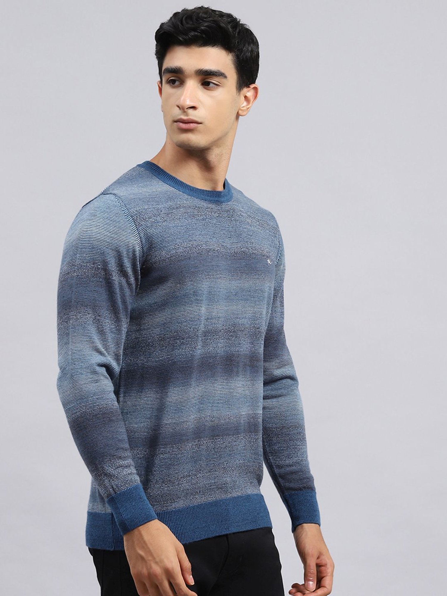 Monte Carlo Dark Blue Regular Fit Self Pattern Sweater