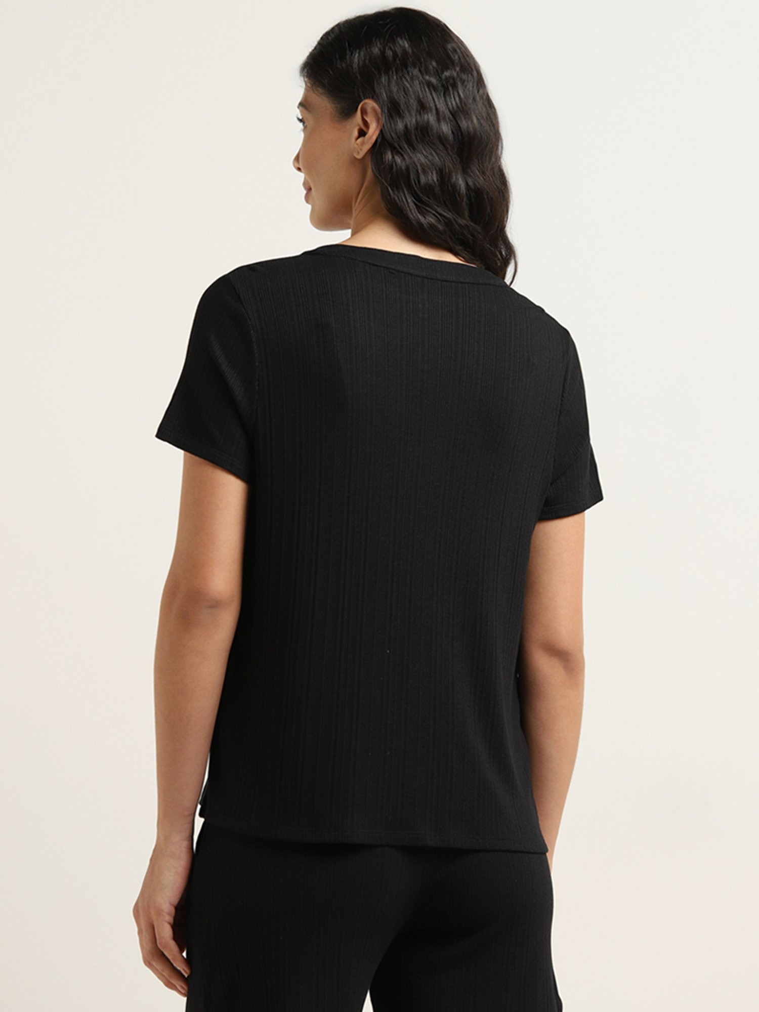 Wunderlove by Westside Black Ribbed Textured Top