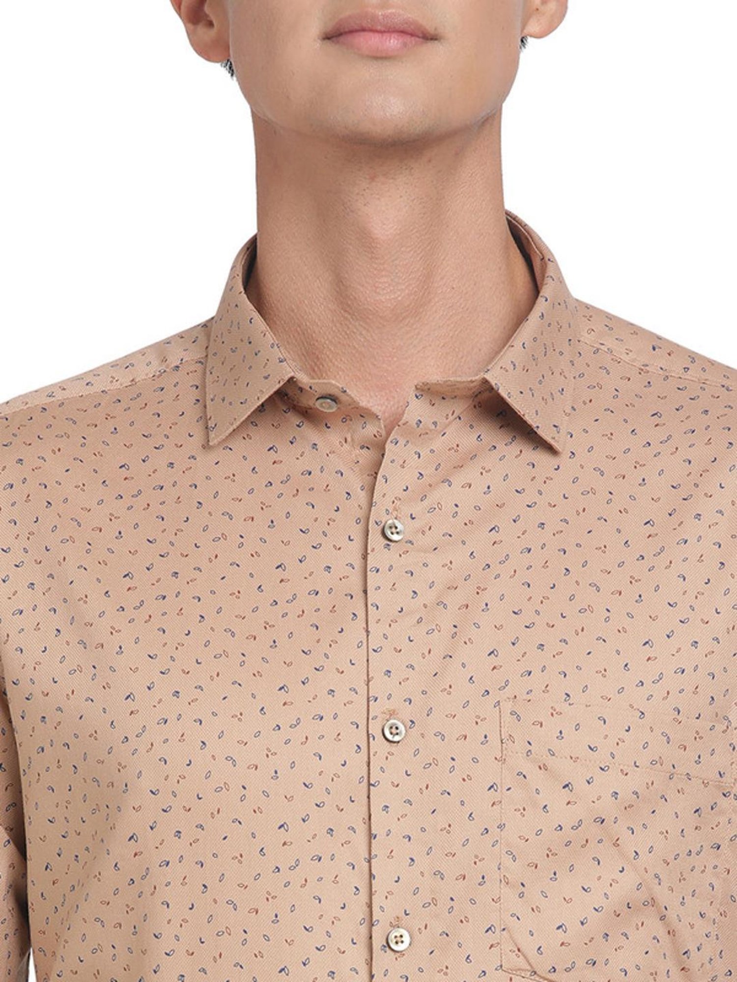 Turtle Beige Cotton Regular Fit Printed Shirt